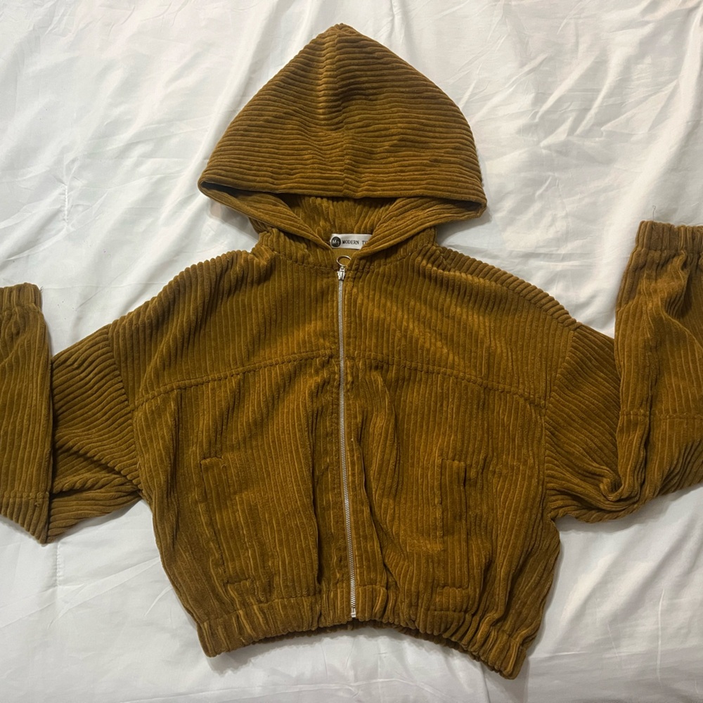 MODERN TH3 Brown Corduroy Hooded zip up Jacket